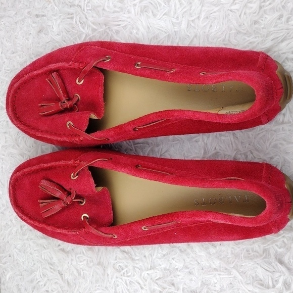 Talbots Red Suede Leather Tassel Upper Round Toe Slip On Flat Moccasin Shoe - Picture 6 of 16